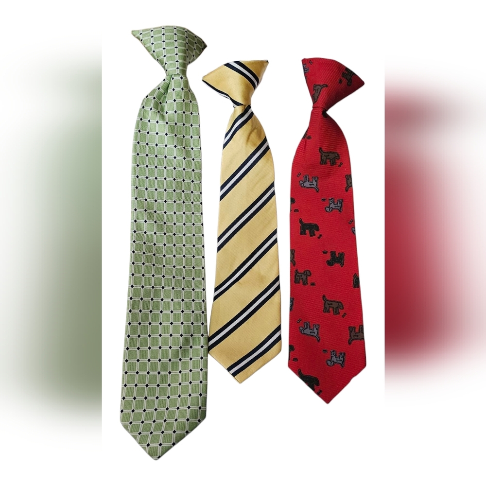 Set of 3 Boys Clip-On Ties - Green, Yellow, Red 1- Chaps 2-Unbranded